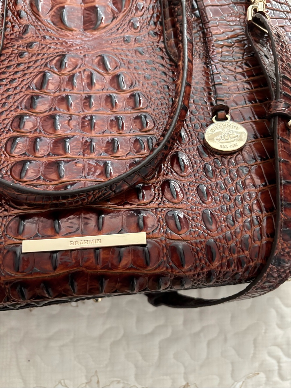 Brahmin Pecan Croc-Embossed Satchel - Picture 4 of 8